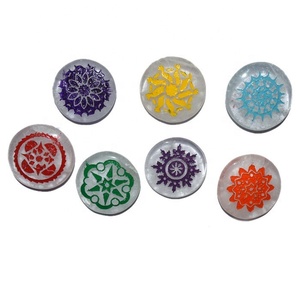 Engraved <b>Chakra</b> Disc <b>Set</b> With Color Symbol Pouch for Sale Natural Healing Mascot Style - Product Image 3
