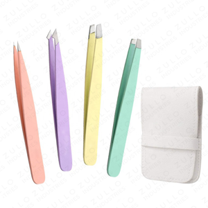 Ensemble de 4 pinces à épiler en acier inoxydable, couleur personnalisée, revêtement en poudre, pointe inclinée, kit d'outils de beauté de précision - Product Image 5