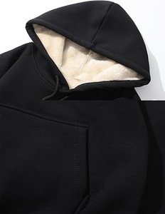 Sudadera con Capucha Unisex Extra Grande, de Color Sólido, Forrada de Felpa, Informal, de Invierno, Tejida, de Manga Larga, Negra - Product Image 3