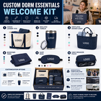 Kit de bienvenue pour déménagement en dortoir côtier avec logo personnalisé en nylon, ensemble cadeau d'orientation sur le campus, fournisseur OEM en gros, nouvelle collection saisonnière