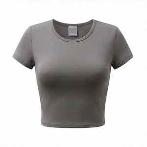 Camiseta Corta de Verano para Mujer, Color Personalizado, Corte Ajustado, Algodón y Poliéster, Cuello Redondo, Top Sexy de Manga Corta - Product Image 1