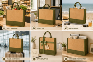 <b>Jute</b> <b>Shopping</b> <b>Bag</b> 12x14x4 Inch Eco Friendly Reusable Tote for Groceries with Top Handle and Spacious Capacity - Product Image 5