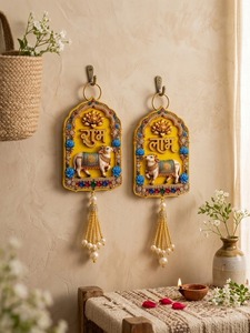 Décoration murale artisanale 3D Pichwai Vache Shubh Labh en MDF – Ensemble traditionnel indien pour le festival Diwali, Mandir Pooja, mariage, anniversaire - Product Image 4