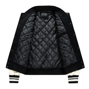 2024 Top Selling Custom Flat Embroidery Logo High Quality Wool Body <b>Warm</b> Stand Collar Varsity Puffer <b>Jacket</b> Unisex Winter - Product Image 4