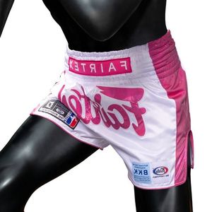 Shorts de Muay Thai Fairtex Hechos a Medida OEM, Calidad Premium, Fabricados con Tela 100% Poliéster en Color Rosa y Blanco para Artes Marciales - Product Image 3