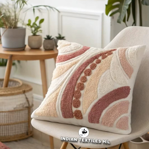 Funda de Cojín Abstracta con Diseño Tufted, Color Blanco Boho, Decorativa para el Hogar, 45*45cm, Cuadrada, Ecológica, Personalizable, OEM, Venta al Por Mayor - Product Image 1