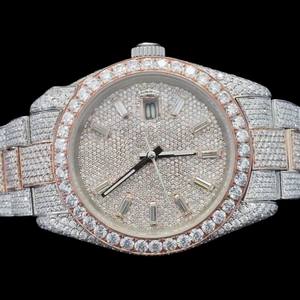 Montre pour homme ultra-luxe entièrement sertie de diamants Moissanite, cadran rond, bicolore, bijoux hip-hop raffinés - Product Image 3