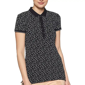 Polo personnalisé pour femme à imprimé floral, manches courtes, coupe classique, tricoté 100% polyester, décontracté, pour le printemps et l'été - Product Image 1