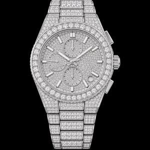 Reloj de Hombre en Tono Plateado con Incrustaciones de Piedras Brillantes, Esfera con Tres Subesferas, Cronógrafo, Reloj de Lujo, Estilo para Fiestas - Product Image 1