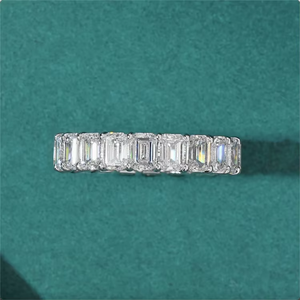 Anillo de compromiso y eternidad de diamante cultivado en laboratorio, corte esmeralda, ancho, elegante, certificado, de 9K, 14K, 18K - Product Image 3