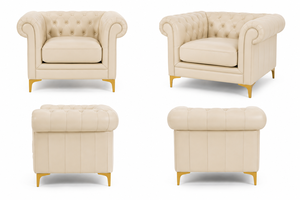 Sillón de Cuero Genuino con Mechones y Patas Metálicas, Silla Tradicional de Descanso para Sala de Estar, Sofá de Cuero, Sillón de Cuero - Product Image 3