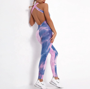 Combinaison de yoga sans couture tie-dye de haute qualité pour femmes, vêtements de sport pour femmes, leggings de compression, leggings de fitness, leggings à effet push-up, vêtements de sport actifs - Product Image 3