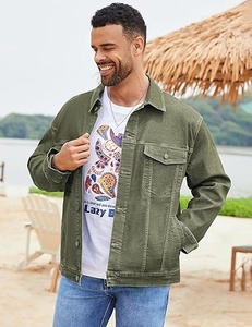 Men's Olive Green <b>Canvas</b> Shirt <b>Jacket</b> Turn-down Collar Casual Style Single Breasted Button Front Regular Fit Spring Wear - Product Image 5