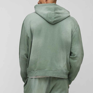 เสื้อฮู้ดดี้ผู้ชายไซส์ใหญ่พิเศษ ผ้าฝ้าย 100% คุณภาพพรีเมียม หนานุ่ม สไตล์สตรีทแวร์ ซิปหน้า สีซีดแบบซันเฟด ลุคแฟชั่นทันสมัย สีพื้นแบบวอช - Product Image 3