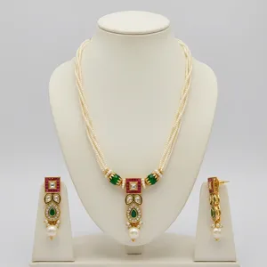 Conjunto de Collar y Aretes de Perlas de Imitación con Baño de Rodio, Estilo Clásico Indio para Novias, Joyería de Imitación para Bodas, Compromisos y Fiestas - Product Image 3