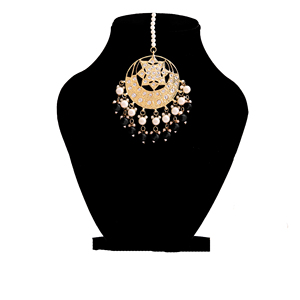Tikka Kundan étnica chapada en oro con perla de esmalte azul, joyería hecha a mano para la frente, para mujeres, para bodas - Product Image 1