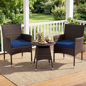 Conjunto de Bistro de 3 Piezas para Patio, Muebles de Ratán para Exteriores con Reposabrazos, Mesa Redonda y Cojines, Perfecto para Terraza, Jardín y Balcón - Product Image 6