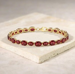Oval Cut Lab Grown Ruby Stone <b>Charm</b> Bracelet 925 Sterling Silver Gold Plated Luxury Elegant Handmade Jewelry Gift Women - Product Image 2