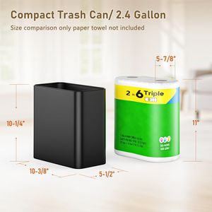 Cestino per Rifiuti in Acciaio Inossidabile Nero Opaco da 2,4 Galloni, Piccolo Cestino da Bagno, Contenitore Sottile in Metallo per Camera da Letto e Ufficio - Product Image 2