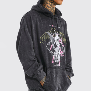 Sweat-shirt à capuche pour homme, coupe classique, noir, effet délavé, imprimé sportif, 100% coton, tissu personnalisé, écologique - Product Image 2