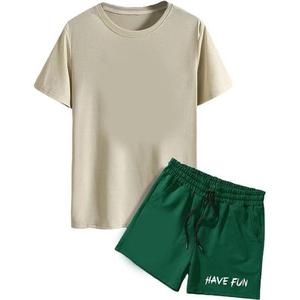 Ensemble T-shirt et short décontracté en coton pour homme – Haut blanc et short marron avec imprimé étoiles – Tricot respirant pour l'été - Product Image 6