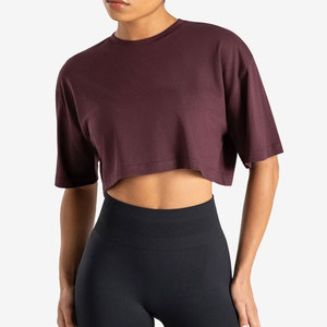 Camiseta de moda al por mayor para mujer, de hombros caídos, lisa, talla grande, ropa de verano, ropa de yoga, cuello redondo - Product Image 1