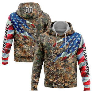 Sweat-shirt à capuche personnalisé en tissu camouflage noir et blanc avec drapeau américain 3D pour la chasse et les sports - Product Image 1