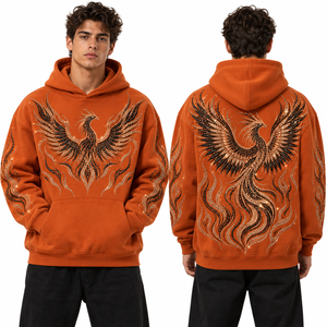 Sweat-shirts à capuche en strass motif flamme, mélange de coton, motifs artistiques sur les manches, ODM, emballage de détail, développement d'échantillons, options de tailles, tissu doux - Product Image 4