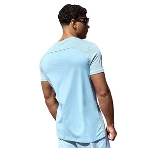 T-shirt décontracté pour homme en coton bleu ciel à col rond et manches courtes, respirant, doux, léger, idéal pour la gym et le fitness en été - Product Image 2