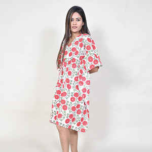 Vestido Kaftán de Algodón con Estampado Floral para Mujer, Cuello en V, Corte Holgado, Sin Mangas, Estilo Vintage con Plumas, Transpirable, para Playa o Invierno - Product Image 3