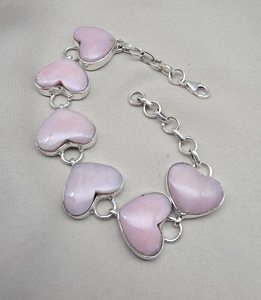 Bracelet en opale rose en forme de cœur, argent sterling 925, fait main - Product Image 4