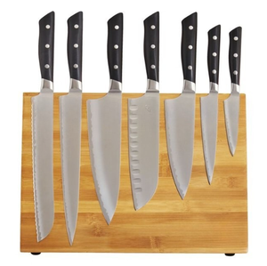 Cuchillos de cocina Silver Blade con mangos negros remachados, tabla de exhibición de madera marrón y varilla de afilado para cortar y picar a diario - Product Image 6