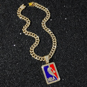 Nouveau Collier Pendentif Logo NBA (Ligue Nationale de <span class=keywords><strong>Basketball</strong></span> des États-Unis) pour Homme et Femme, Chaîne Cubaine en Alliage, Bijoux Hip Hop, Vente en Gros - Product Image 6