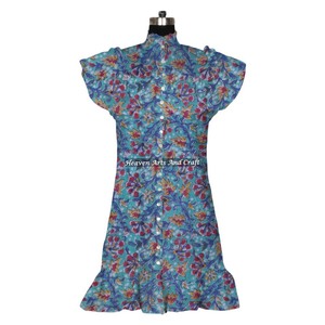 Tunique décontractée bohème en pur coton à imprimé floral terreux, style indien Bagru, pour l'été – Vêtements d'Inde et du Pakistan - Product Image 3