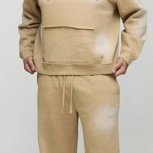 Ensemble de survêtement décontracté pour homme, coupe ample, en coton doux et respirant, style streetwear, effet délavé soleil. - Product Image 5