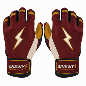 Sinewy Sports <b>Red</b> Batting <b>Gloves</b> Leather Padded Breathable Quick-Dry Durable Woven Customized Color Hook Loop Closure Unisex - Product Image 1