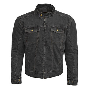 <b>Men's</b> <b>Black</b> Denim <b>Biker</b> Jacket Zip Front Stand Collar Casual Cotton Motorcycle Coat - Product Image 1