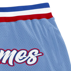 Shorts de basket-ball en mesh sublimé bleu clair et rouge pour hommes, respirants, en polyester, pour l'entraînement et les matchs d'équipe - Product Image 3