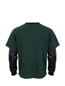Custom High Quality Men Vintage Forest Green Distressed Rhinestone Cross Graphic Oversized Heavyweight Leather Sleeve Layered - Product Image 3