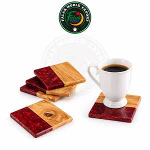 Juego de Posavasos de Madera de Olivo y Resina Roja para Bebidas, Té, Café, para Bar, Cocina, Hogar, Oficina, Apartamento, Mesa de Fiesta - Product Image 1