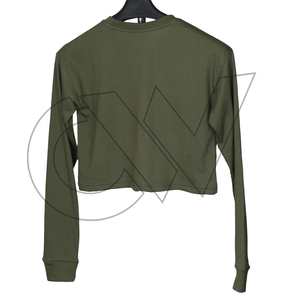 Blusa de Mujer Verde Oliva con Mangas Volantes, Cuello Redondo, Bolsillos, Corte Ajustado, Estilo Casual, Precio de Fábrica al por Mayor - Product Image 2