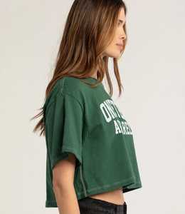 T-shirt court vert pour femme Oneten Apparel, manches courtes, épaules tombantes, col rond, imprimé lettres, décontracté - Product Image 4
