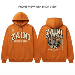 Sudadera con Capucha para Hombre, 100% Algodón, Tejido de Felpa, 380 GSM, Color Naranja Quemado, Bordado Personalizado, Parche de Chenilla, Estampado Puff - Product Image 1