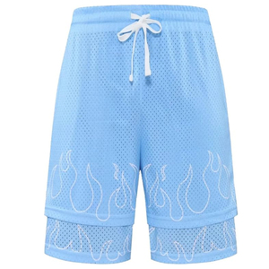 กางเกงบาสเก็ตบอลขาสั้นผ้าตาข่ายซับในแบบสปอร์ต แห้งเร็ว กันลม ลายเปลวไฟ สำหรับผู้ชาย - Product Image 2