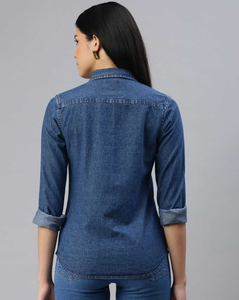 เสื้อเชิ้ตเดนิมผู้หญิงลายสก็อตแบบติดกระดุมสำหรับฤดูหนาว สวมใส่สบาย - Product Image 3