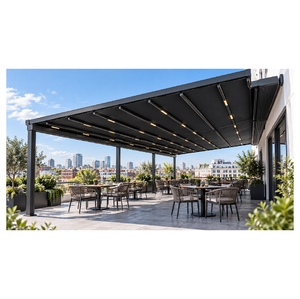 Pérgola Bioclimática de Tela de PVC de Grado Premium WISE COMPANY, Techo Ajustable Motorizado con Protección Solar, Iluminación LED, Revestimiento de PVC Impermeable - Product Image 1