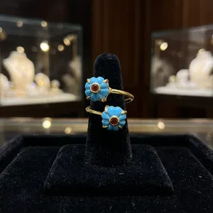 Popular Design Open Bans <b>Rings</b> 18k Gold Plated Brass Gemstone Labradorite Turquoise <b>Black</b> Onyx Amazonite With CZ Fashion Jewelry - Product Image 4