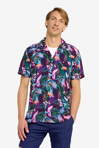 เสื้อเชิ้ตฮาวายพิมพ์ลายดอกไม้สีสันสดใสสำหรับผู้ชาย แขนสั้น สวมใส่สบายๆ เหมาะสำหรับวันหยุดฤดูร้อน ทำจากผ้าฝ้าย - Product Image 5