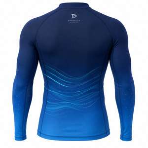 Men's Full Sleeve Rash Guard Blue Raised Rubber Print Breathable Quick Dry 220g Spandex Polyester Adult Swim <b>Shirt</b> - Product Image 2