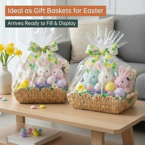 Petit panier en osier, lot de 2, panier festonné pour l'organisation et la décoration, paniers de rangement en jacinthe d'eau naturelle avec poignées en bois - Product Image 3